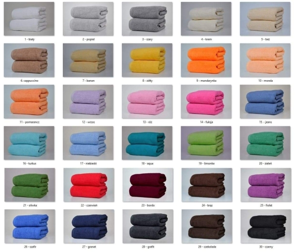 paleta kolorów ręczników standardowych